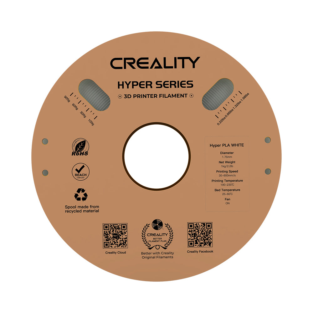 Filamento PLA para Impressora 3D Creality Hyper Fast PLA 1 Kg/Rolo 1.75 mm Branco