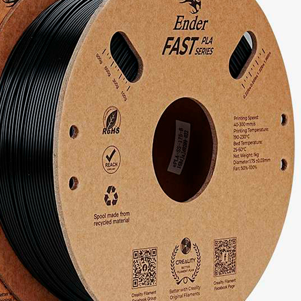 Kit 02 Filamentos PLA para Impressora 3D Creality Ender Fast PLA 1 Kg/Rolo 1.75 mm Preto