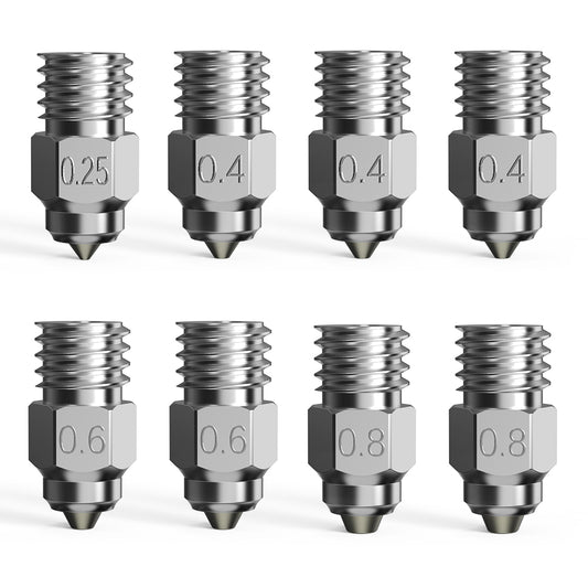 Kit 8 Bicos para Impressão 3D Creality de Alta Qualidade 0.25mm, 0.4mm, 0.6mm, 0.8mm CR-10 Ender-3