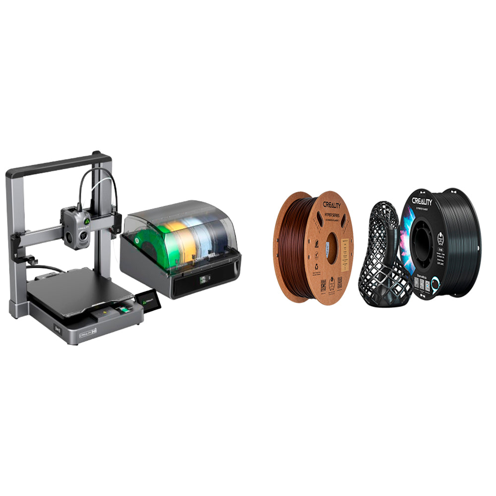 Kit Impressora 3D Creality Hi Combo com Filamentos Hyper PLA CF Ocre e Filamento CR ABS Preto Creality