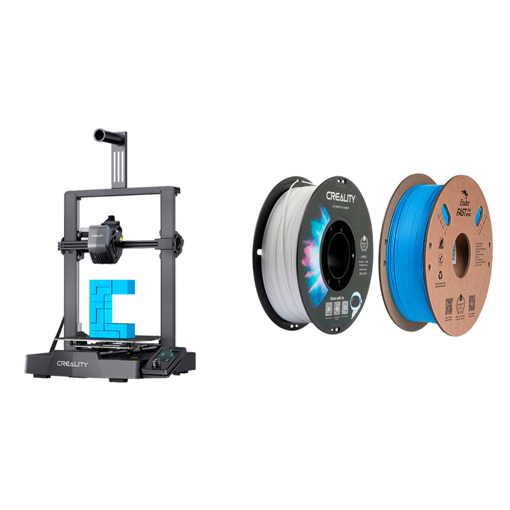 Kit Impressora 3D Creality Ender-3 V3 com Filamento Ender Fast PLA Azul Claro e CR-PETG Branco Creality