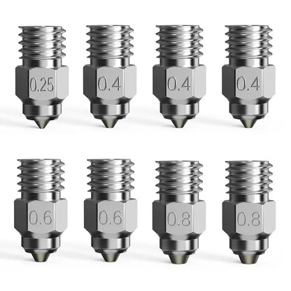 Kit 8 Bicos para Impressão 3D Creality de Alta Qualidade 0.25mm, 0.4mm, 0.6mm, 0.8mm CR-10 Ender-3 Creality